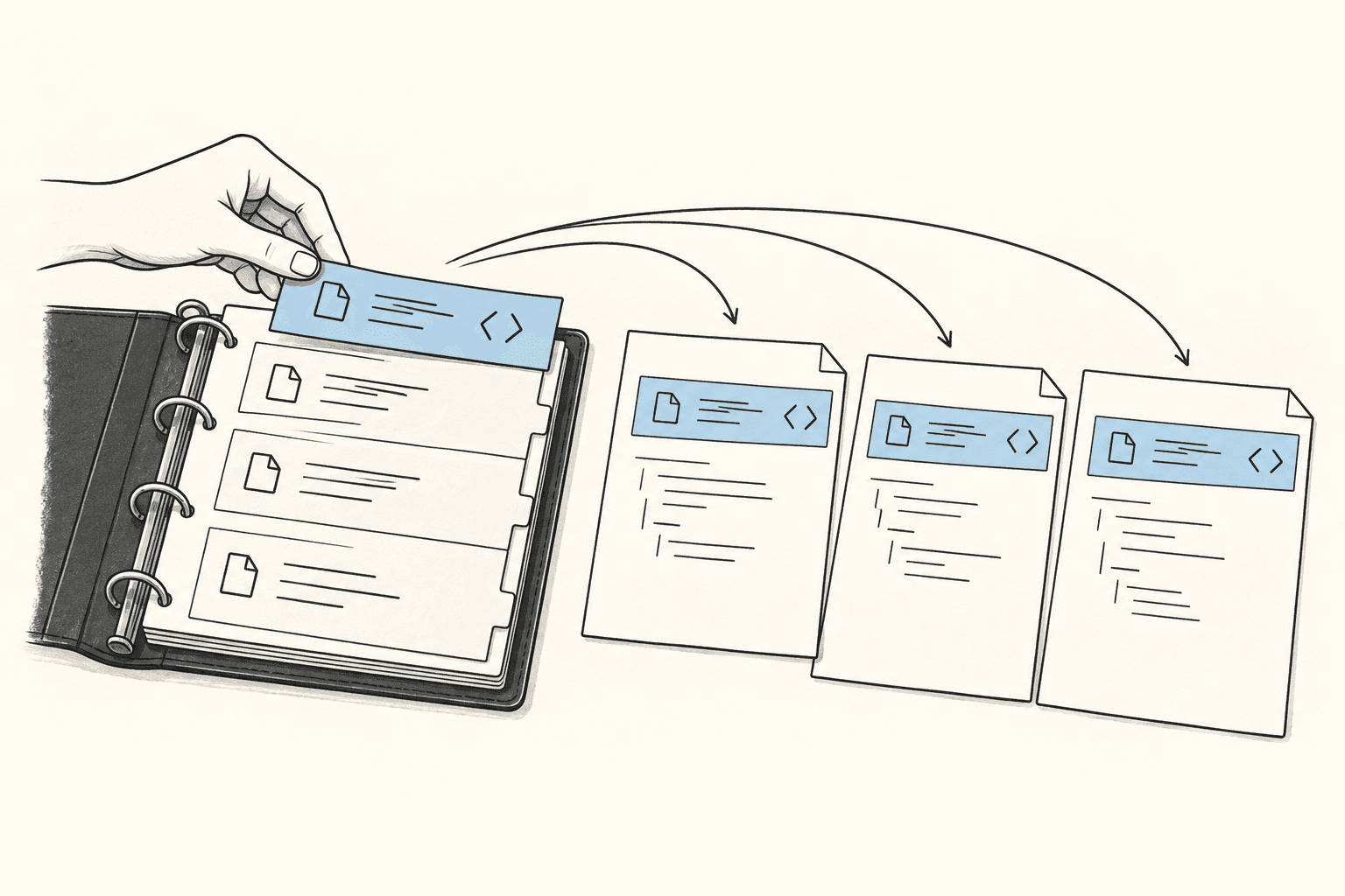 A reusable blue instruction strip fits into several prompt sheets.