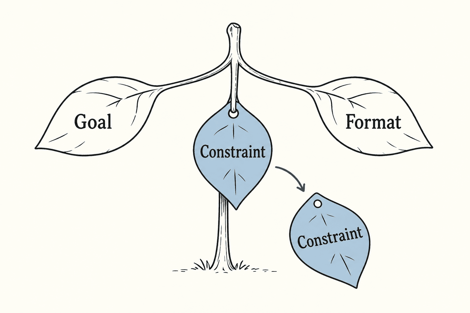 A single constraint node can be replaced while the rest of the instruction tree stays intact.