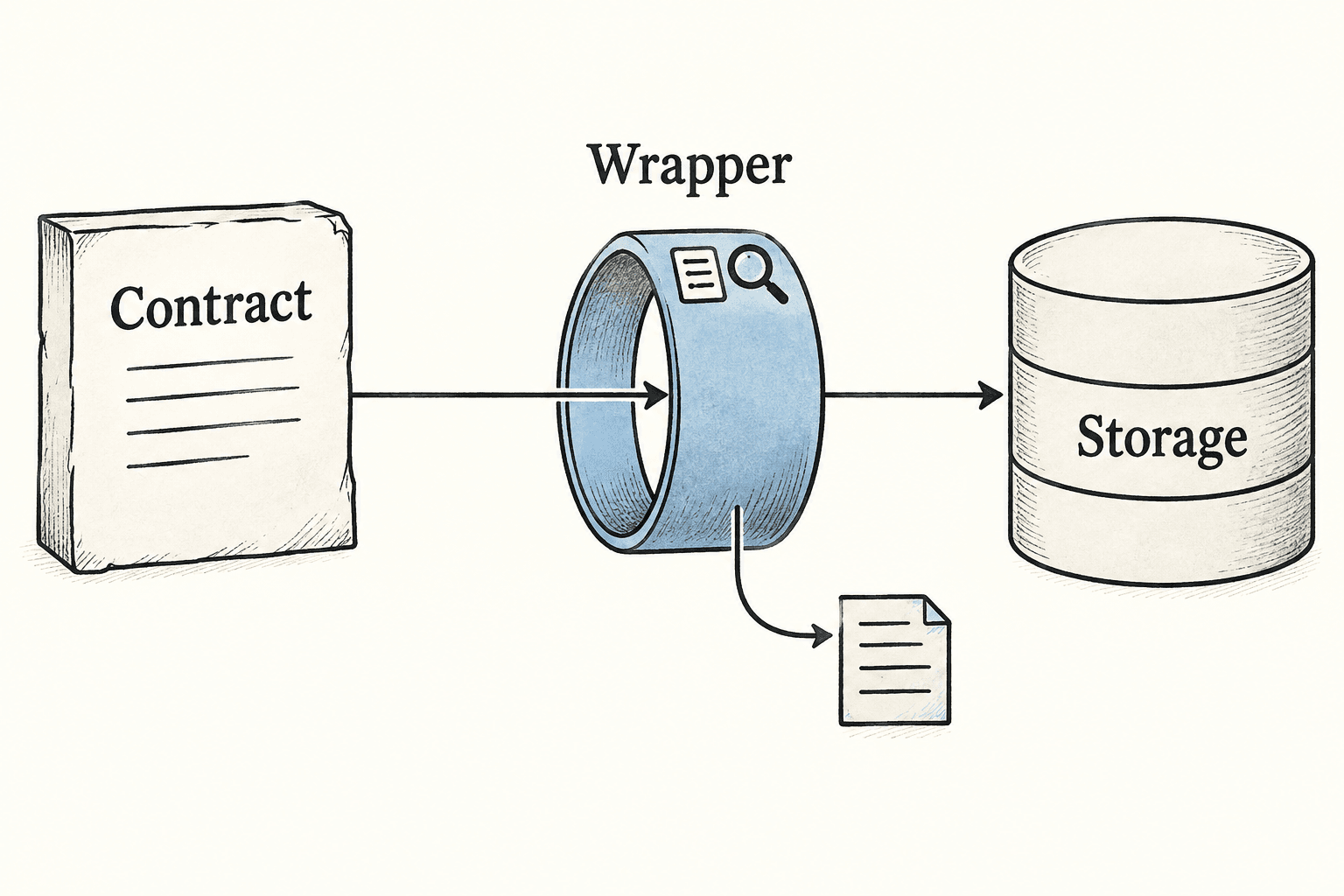 A wrapper observes or constrains calls to a supplied storage dependency.