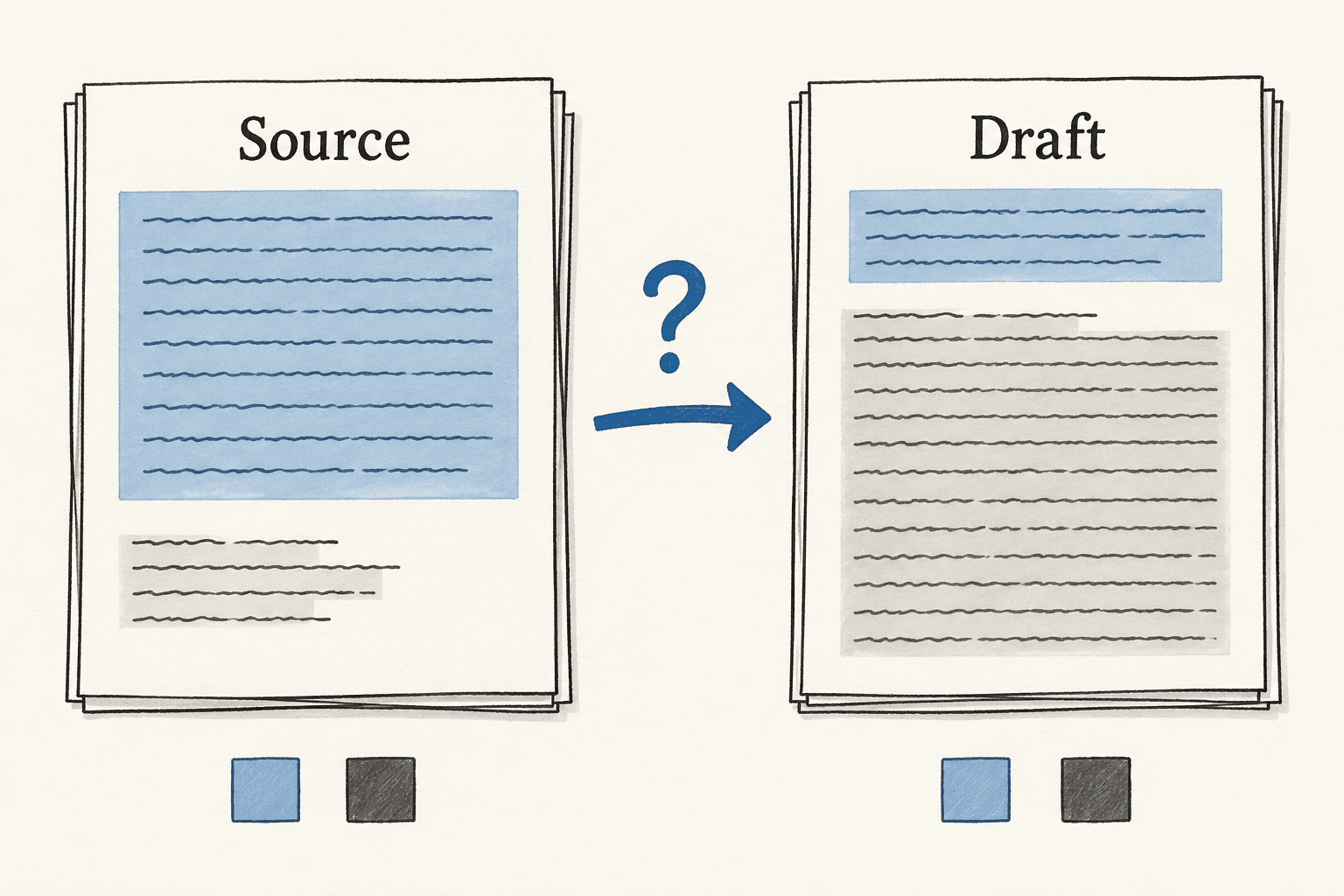 Source notes containing ideas of different emphasis become a manuscript with their proportions distorted.