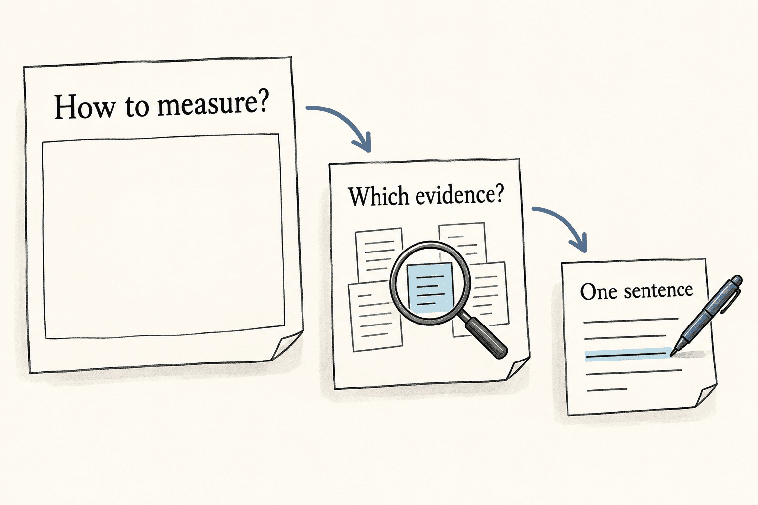 An unresolved question narrows from choosing a measurement to finding evidence to revising one sentence.
