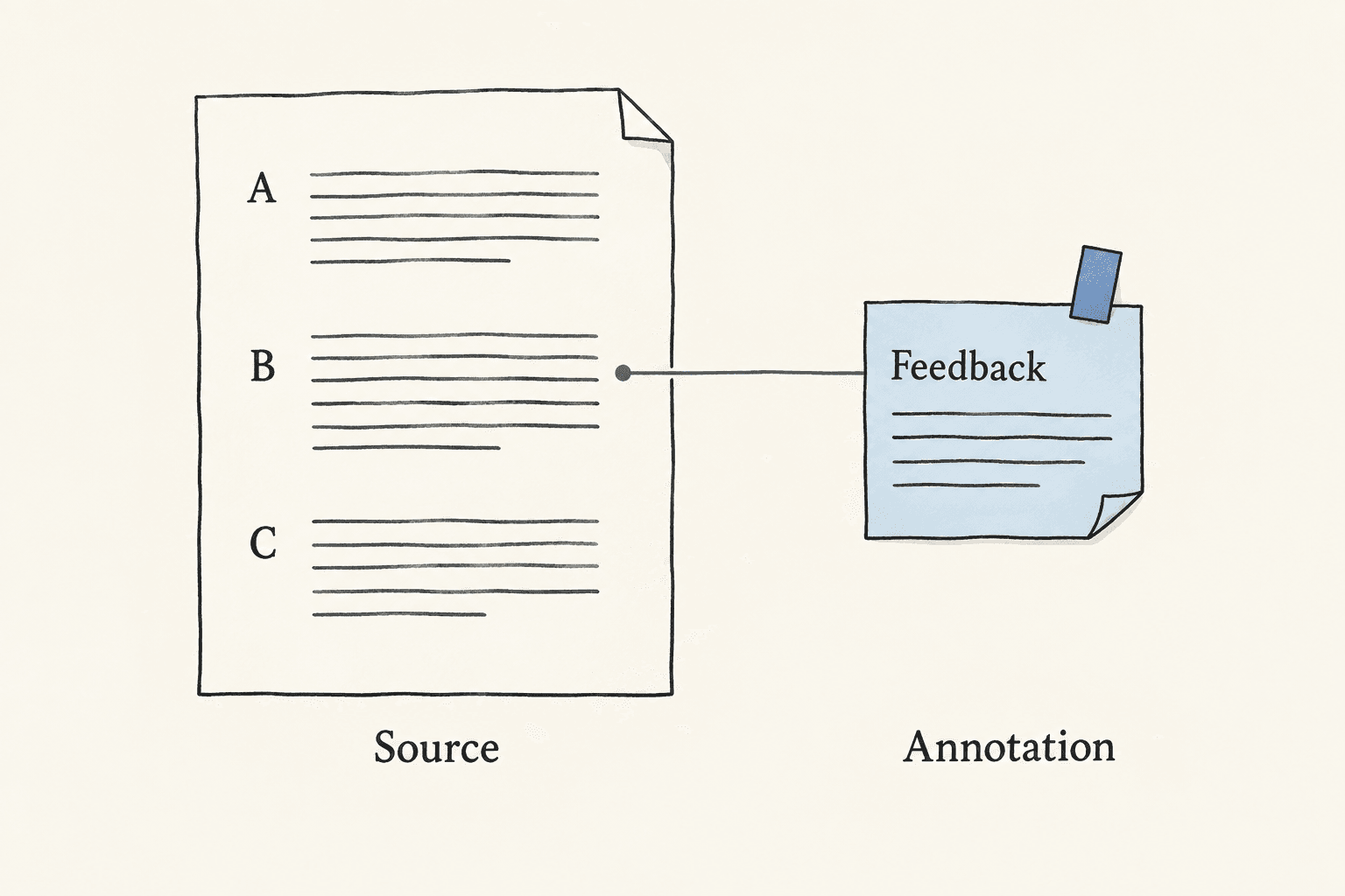 A removable feedback note points to a stable paragraph address without changing source text.