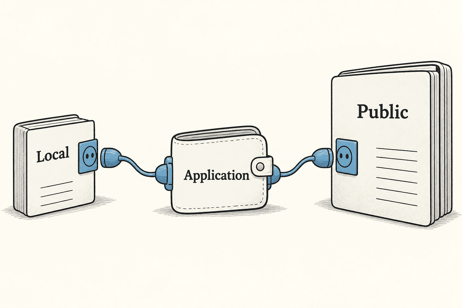 An application uses matching interfaces on local and public chain environments.