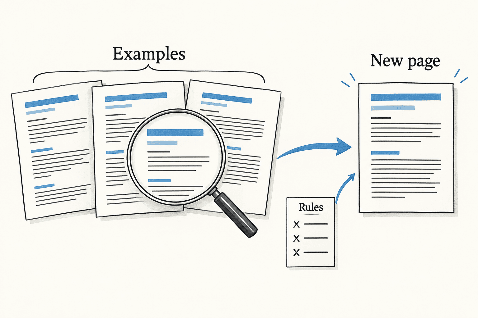 Example articles supply a consistent writing pattern to a new page.