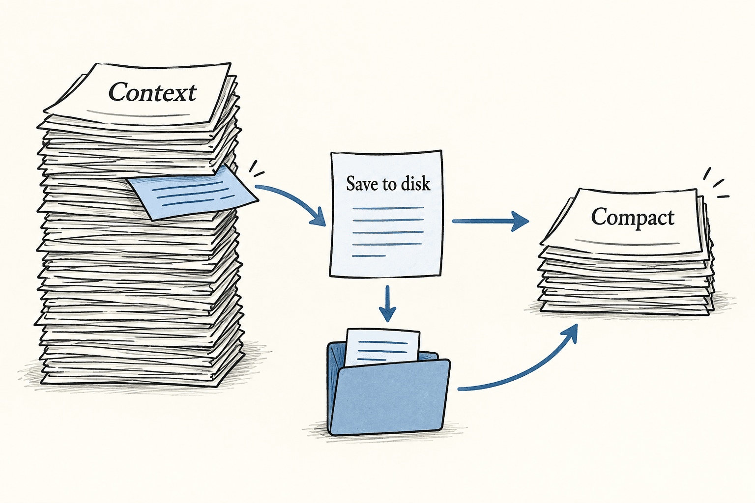 A note is saved to persistent storage before a long context is compacted.