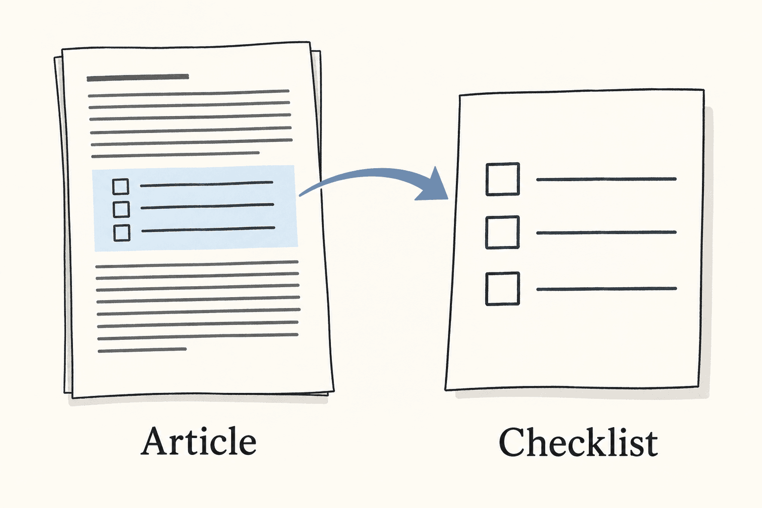 A checklist is extracted from the prose into a separate usable sheet.