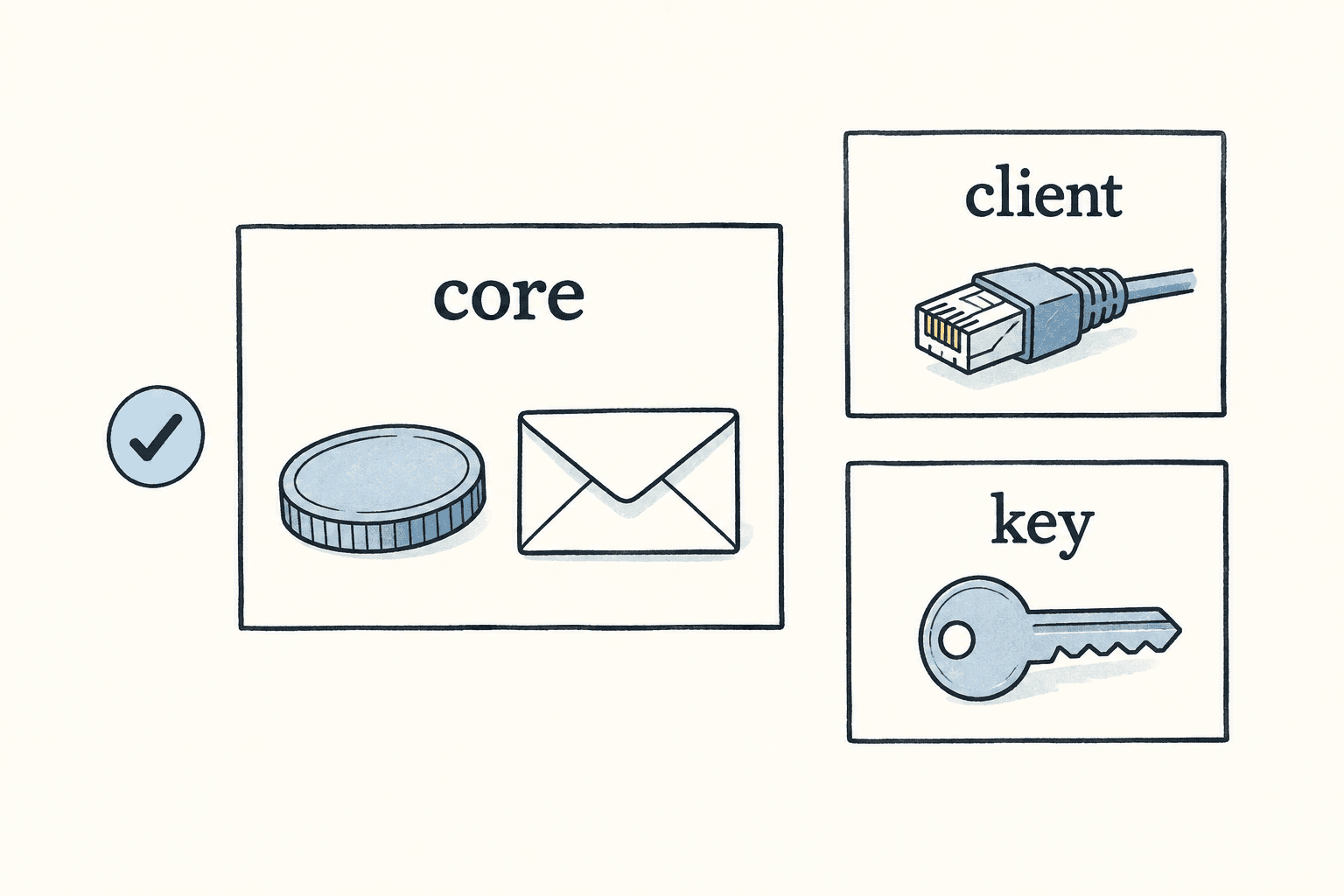 Protocol values remain in core, separate from network clients and signing keys.