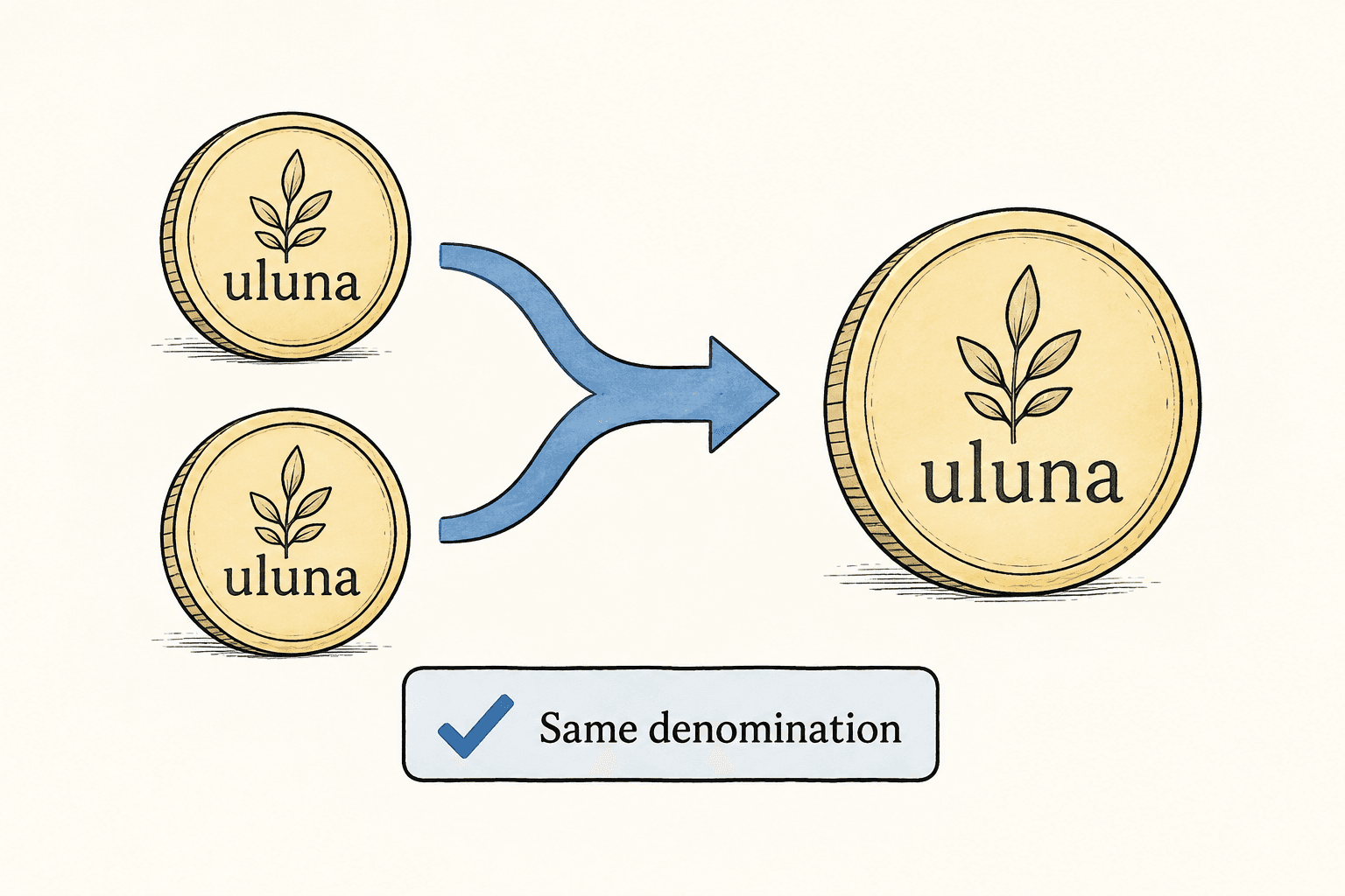 Coins sharing one denomination combine into one amount.
