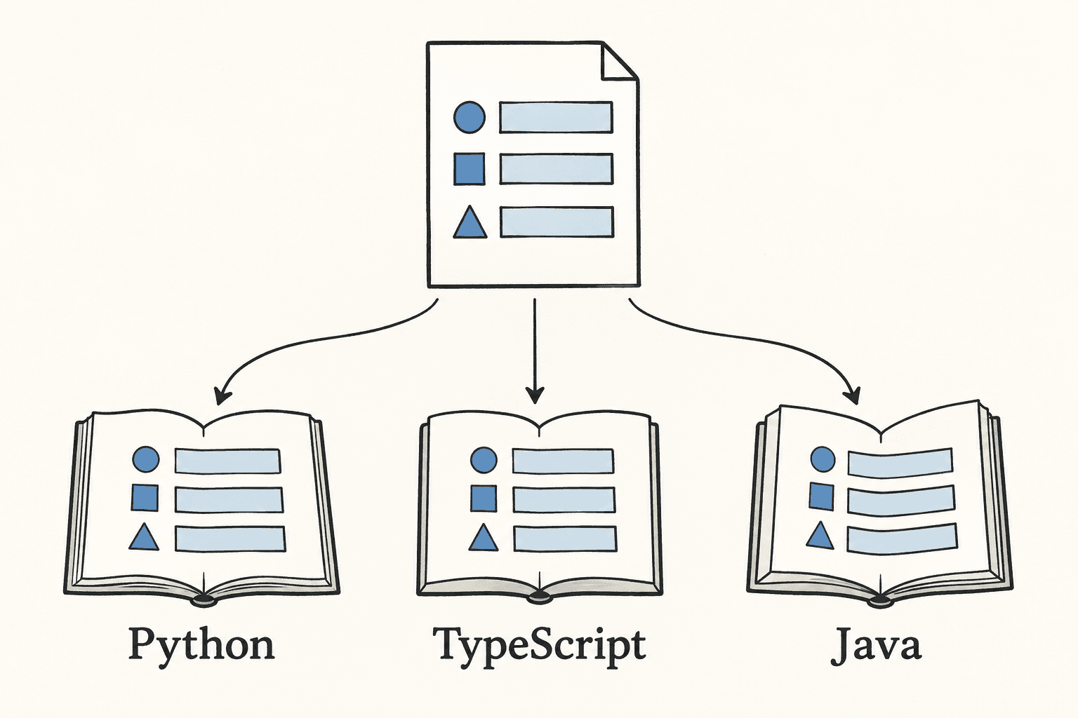 Python, TypeScript, and Java libraries describe the same protocol.
