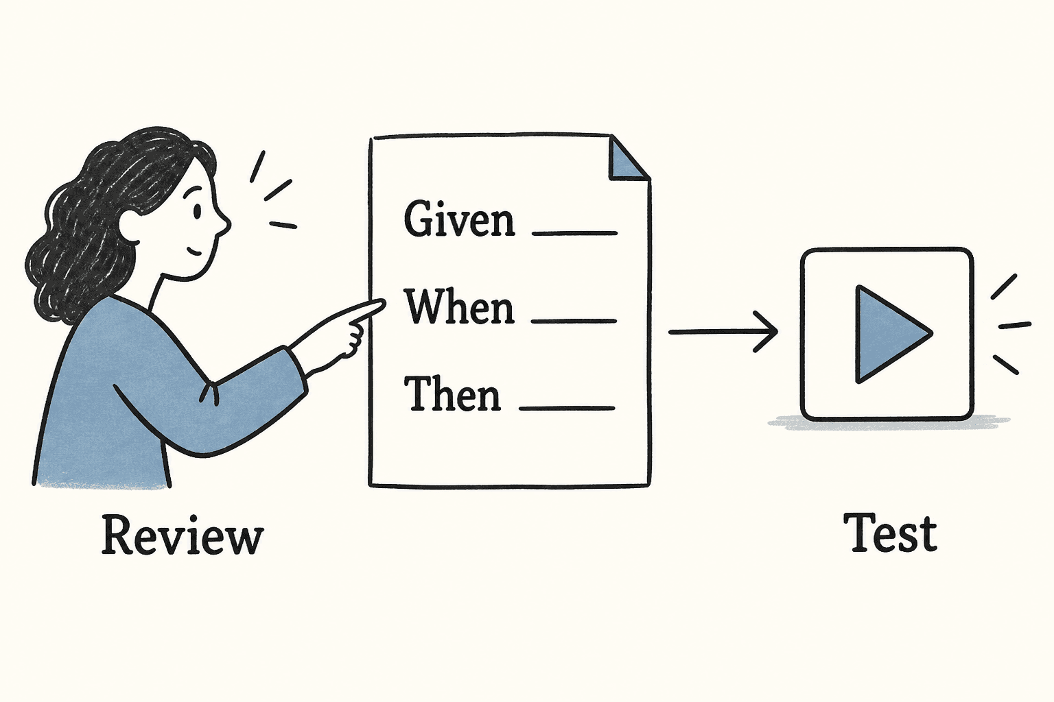 The same Given-When-Then scenario supports human review and executable testing.
