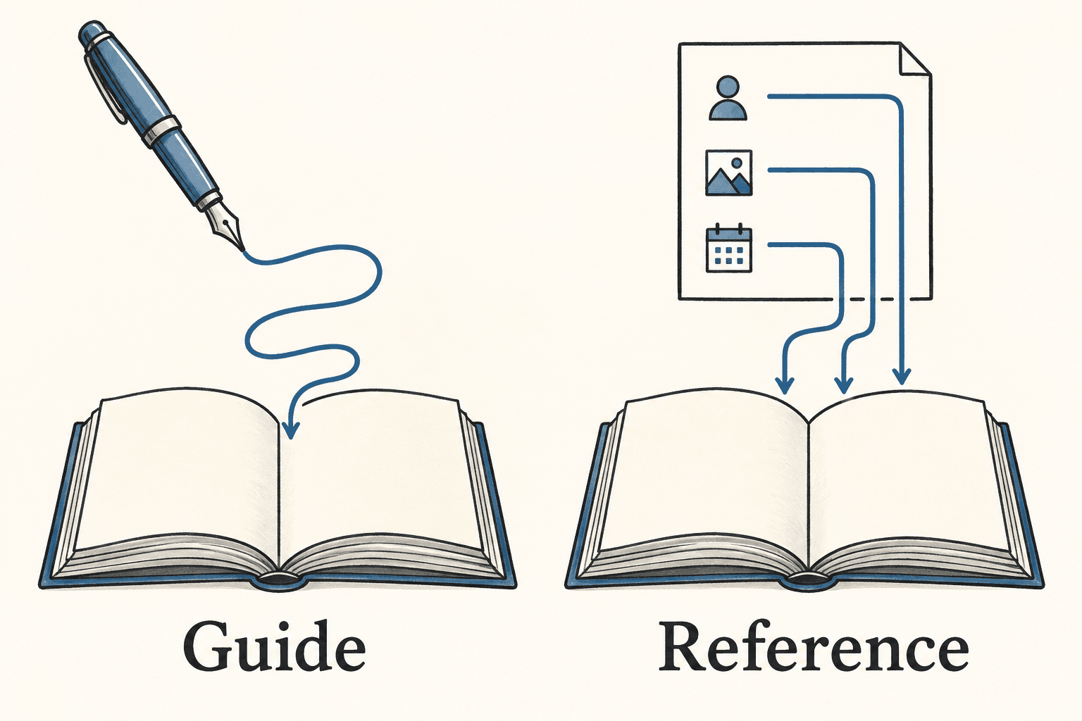 An edited guide and a generated reference use different sources.